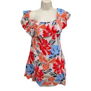 ASTR The Label Marisol Mini Dress Hibiscus Multi Floral Ruffle One Shoulder Sz S